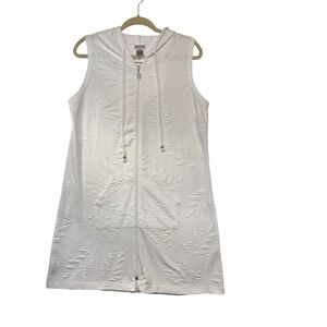 Dotti Womens White Textured Palm Leaf Zip Front Sleeveless Hooded Cover Up M